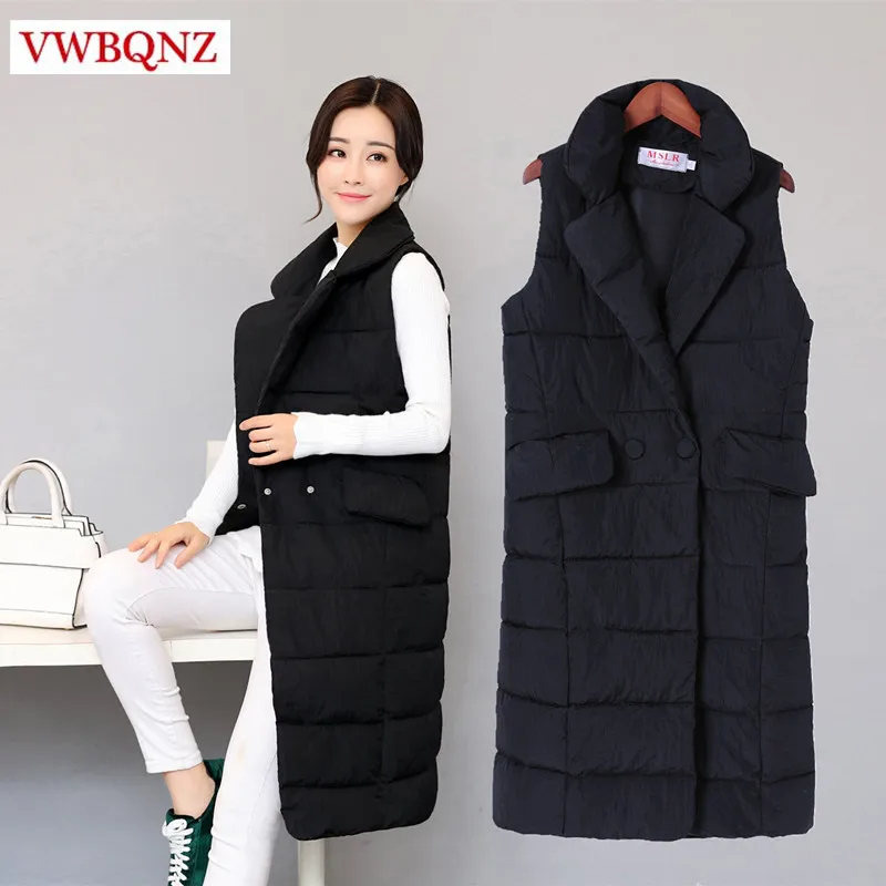 

Black wine red warm cotton vest jacket Women 2019 Korean suit collar sleeveless long coat casual large size female Waistcoat 4XL