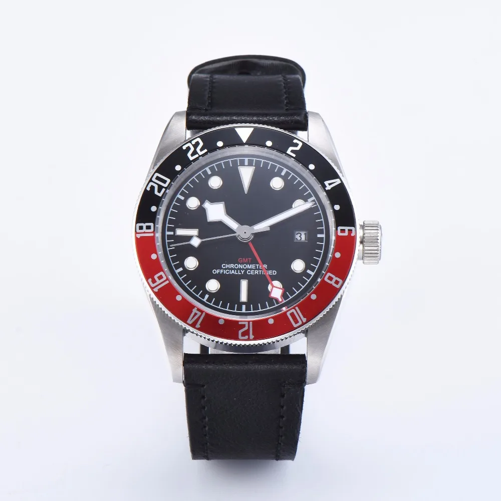 

Automatic movement men's watch Corgeut luminous dial 41 mm rotating bezel luminous date GMT stainless steel strap A4