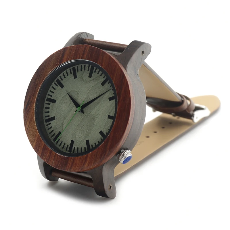 BOBO BIRD I06 Wooden Big Watch Brown Soft Band Green Wood Dial Face Mens Watches Top
