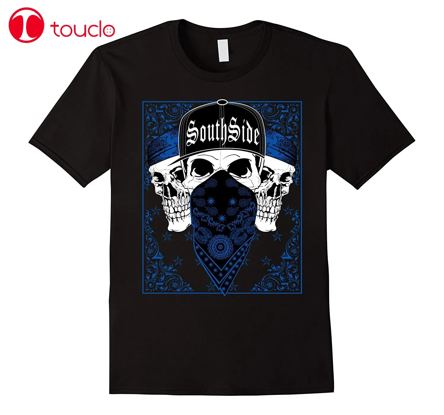

2019 Fashion Mens Calidesign Southside Blue Bandana T-Shirt Skull Gangster Sur Tee Shirt Hoodies