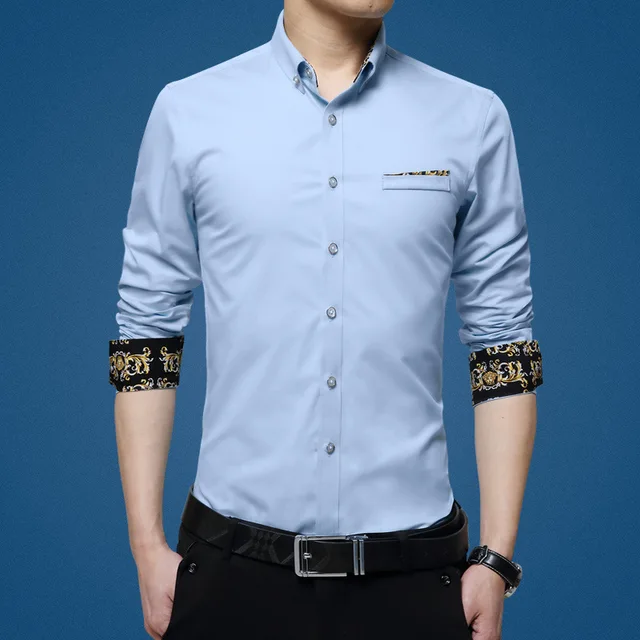 New summer Autumn Fashion Men Slim Fit Men Long Sleeve office Shirt solid Cotton Casual Social
