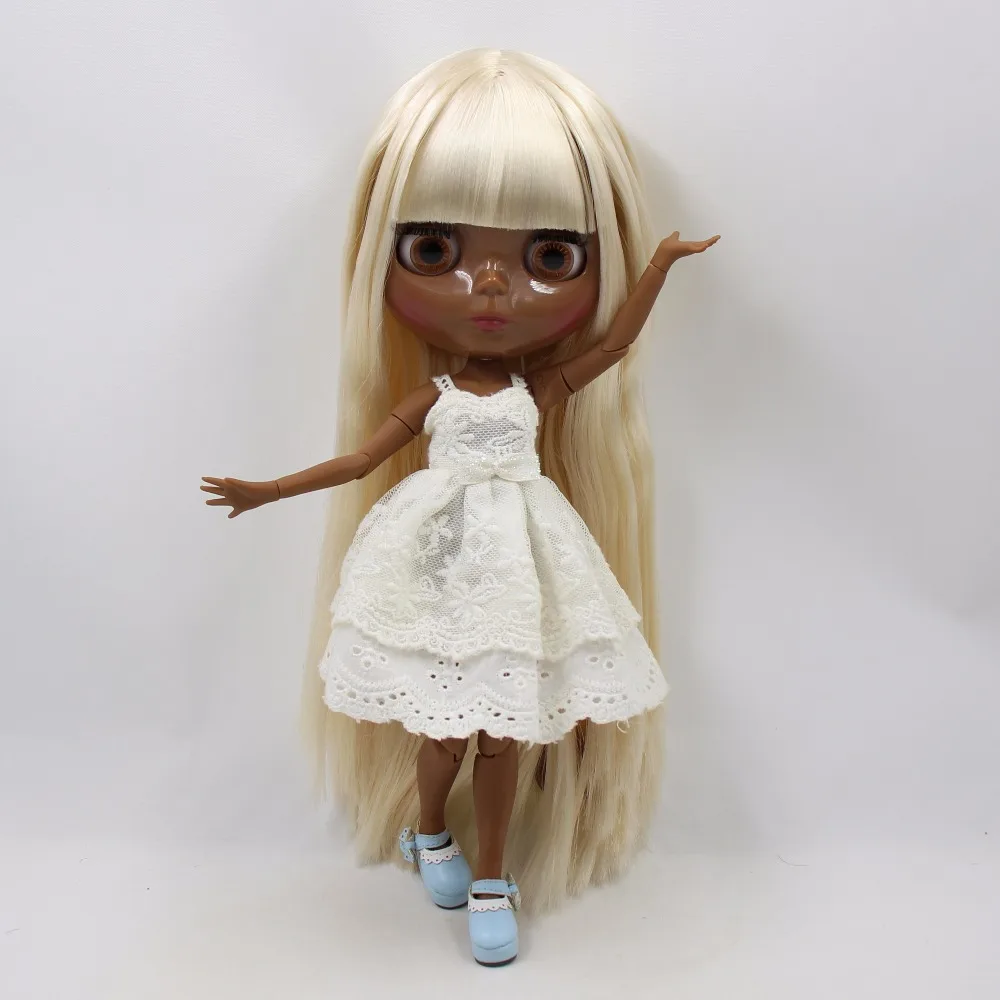 Кукла ICY DBS Blyth супер черная кожа тон самая темная прямые белые светлые волосы