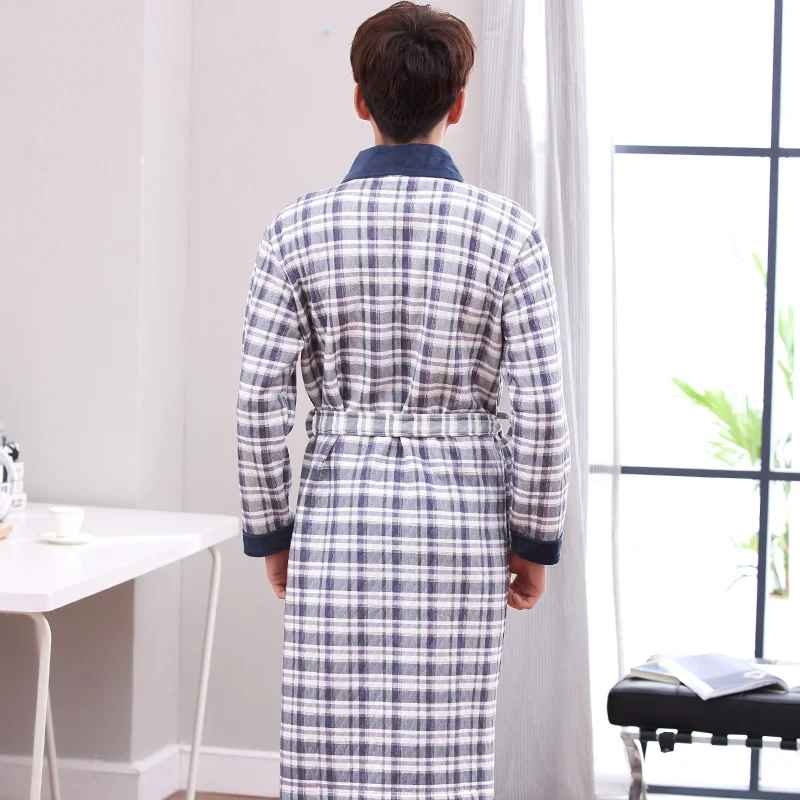 Новые мужские халаты Повседневная Домашняя одежда модные клетчатые хлопковые халаты мужские кимоно мужские пеньюар мужской Bornoz брендовые пижамы мужские халаты