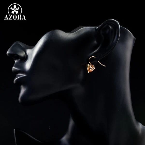 AZORA Gold Color Heart Water Drop Rhinestones Drop Earring for Valentine's Day Gift of Love TE0013
