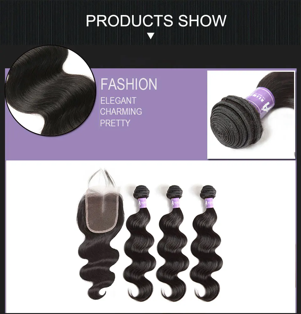 Alimice Peruvian Body Wave Hair 3 Bundles Human Hair Weave Bundles Hair Weft With Closures With Bundles Non Remy Hair Extensions (13)