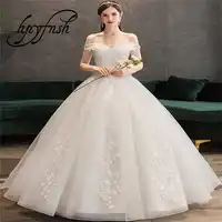 Plus Size Lace Flowers Peals Wedding Dresses Simple Elegant Wedding Gowns Bride Dress Boda robe de mariee Boat neck Off Shoulder