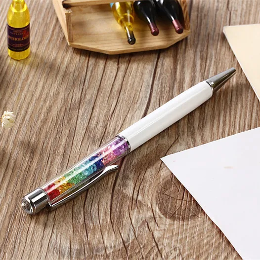 1 шт. GENKKY kawaii красивая женская Радужная кристальная Шариковая ручка со стразами, уникальный дизайн, кристальная ручка 11 цветов - Цвет: Белый