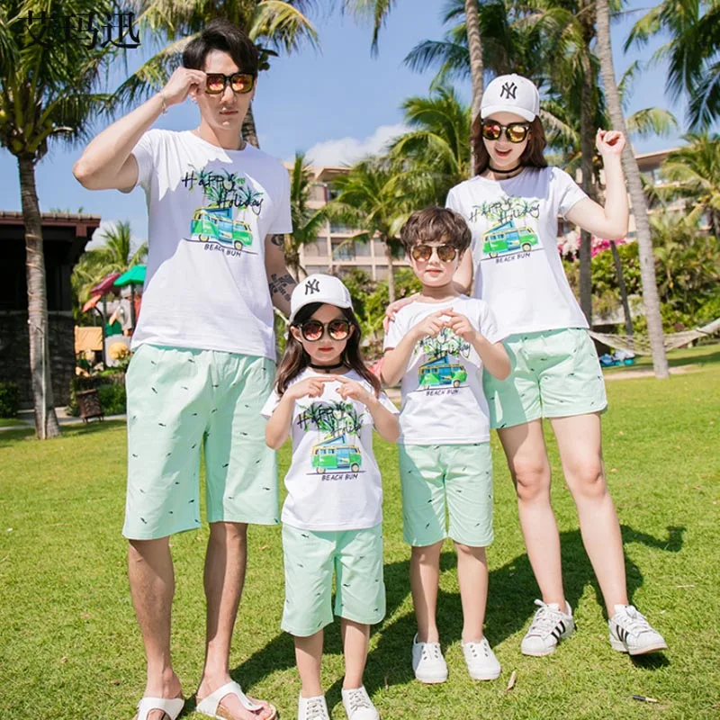 

sweet Cartoon family shirt CottonT-shirt Shorts Family Matching Outfits for Mother Daughter Father Son family costumes Summer
