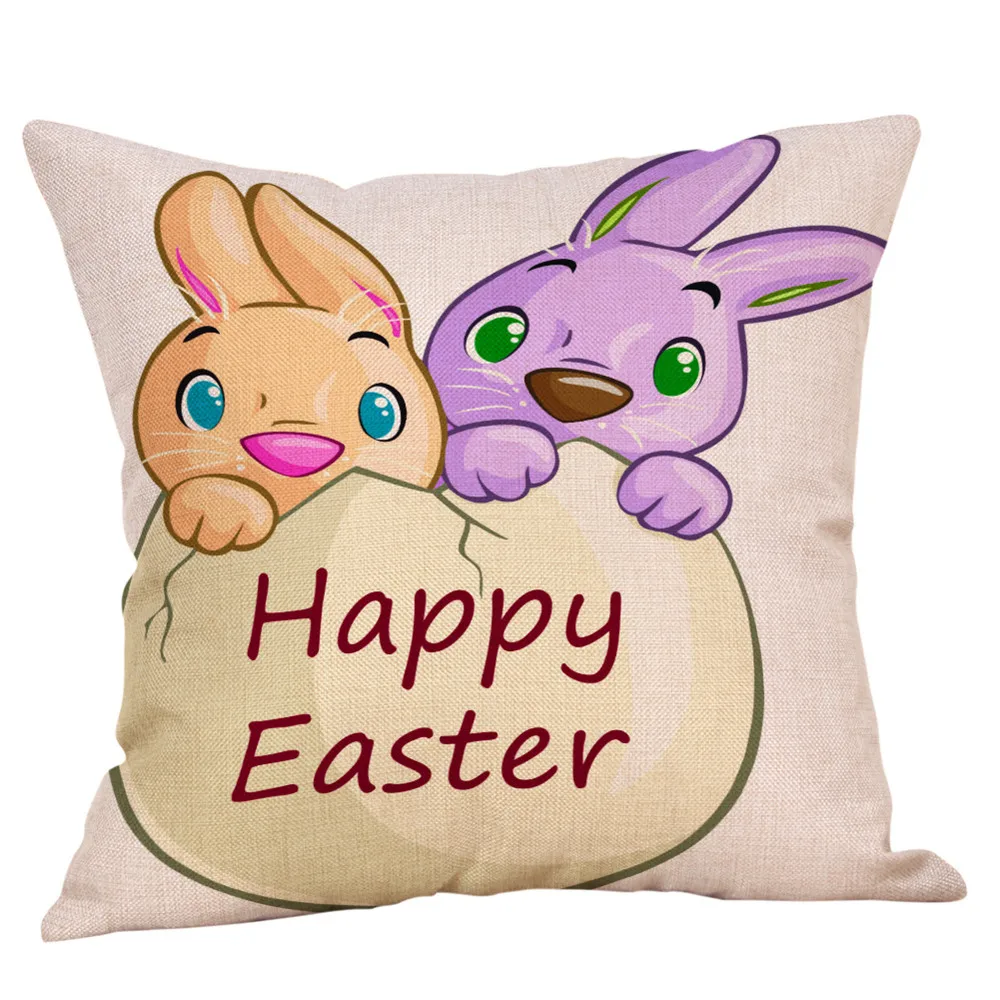 

Easter Eggs Rabbit Throw Pillow Case Linen Sofa Cushion Cover Easter Home Decorative Pillows cojines decorativos para sof#007