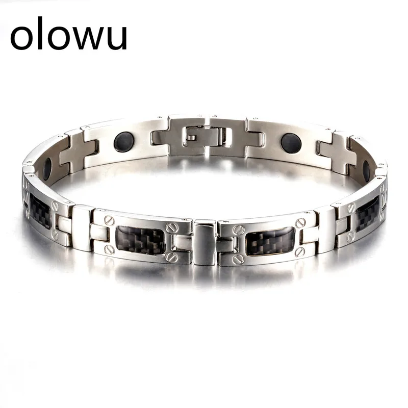 

olowu Luxury Elegant Men Metal Healthy Bracelet Titanium Steel Power Therapy Magnetic Bracelets Bangles Stainless Steel Jewelry