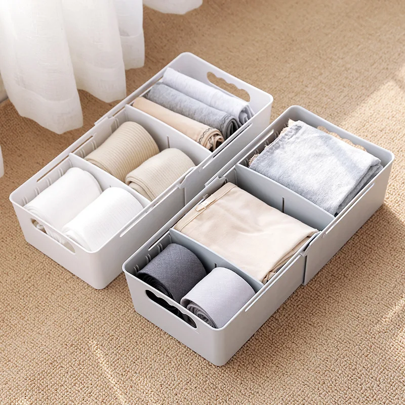 

Extension Plastic Storage Box 3 Grid Underwear Storage Box For Ties Socks Shorts Underwear Bra Closet Organizer Divider Drawer