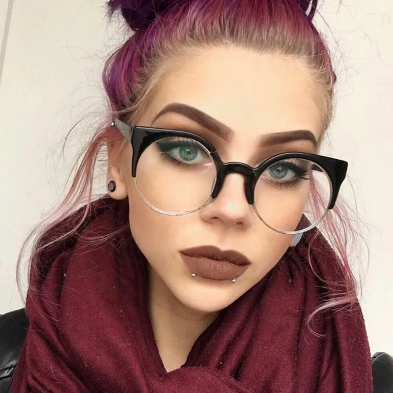

Retro Round Glasses Frames Half Frame Women Transparent Frame Optical Eyeglasses Fashion Computer Glasses