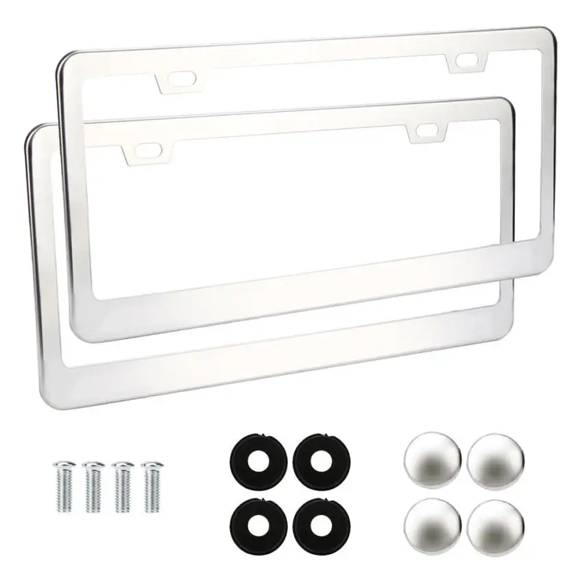 Image Car styling 2 Pieces Stainless Steel Metal License Plate Frames Tag Cover Screw Caps Silver 711 Levert Dropship