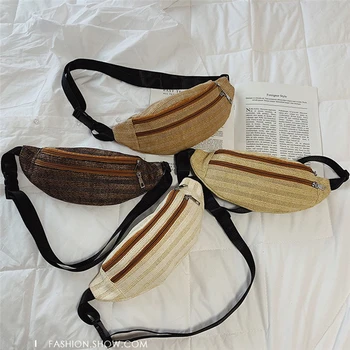

Women's Straw Waist Belt Bag Chest Pack Chest Shoulder Purse Pouch Beach Summer