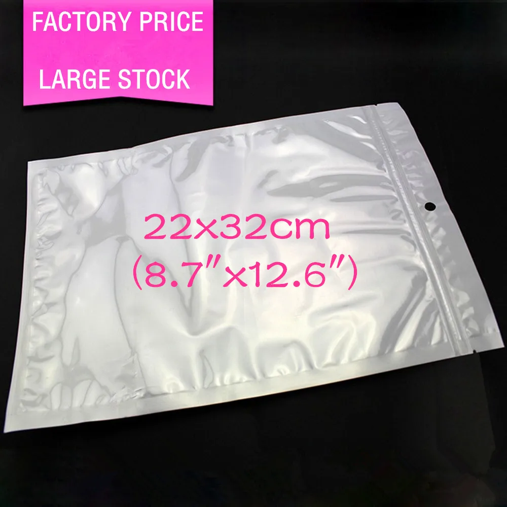 100pcs 22x32cm (8.7"x12.6") White Translucent Pearl Film Ziplock Bag