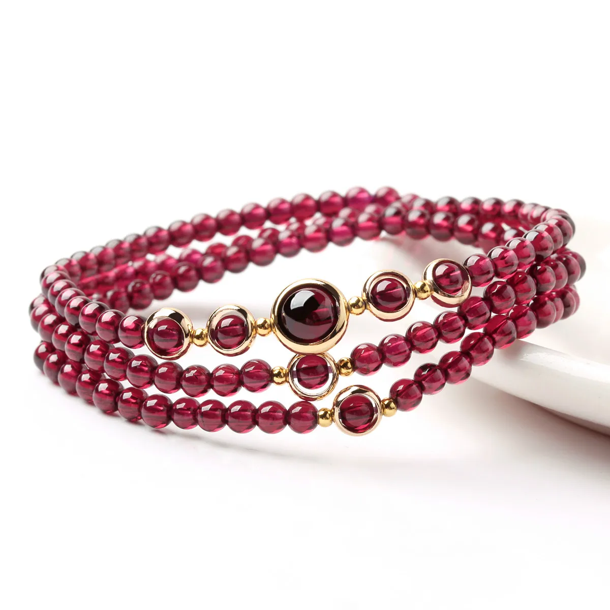 

Garnet Bracelet Wine Red Garnet Multi-ring Bracelet S925 Silver Crystal Jewelry Gift