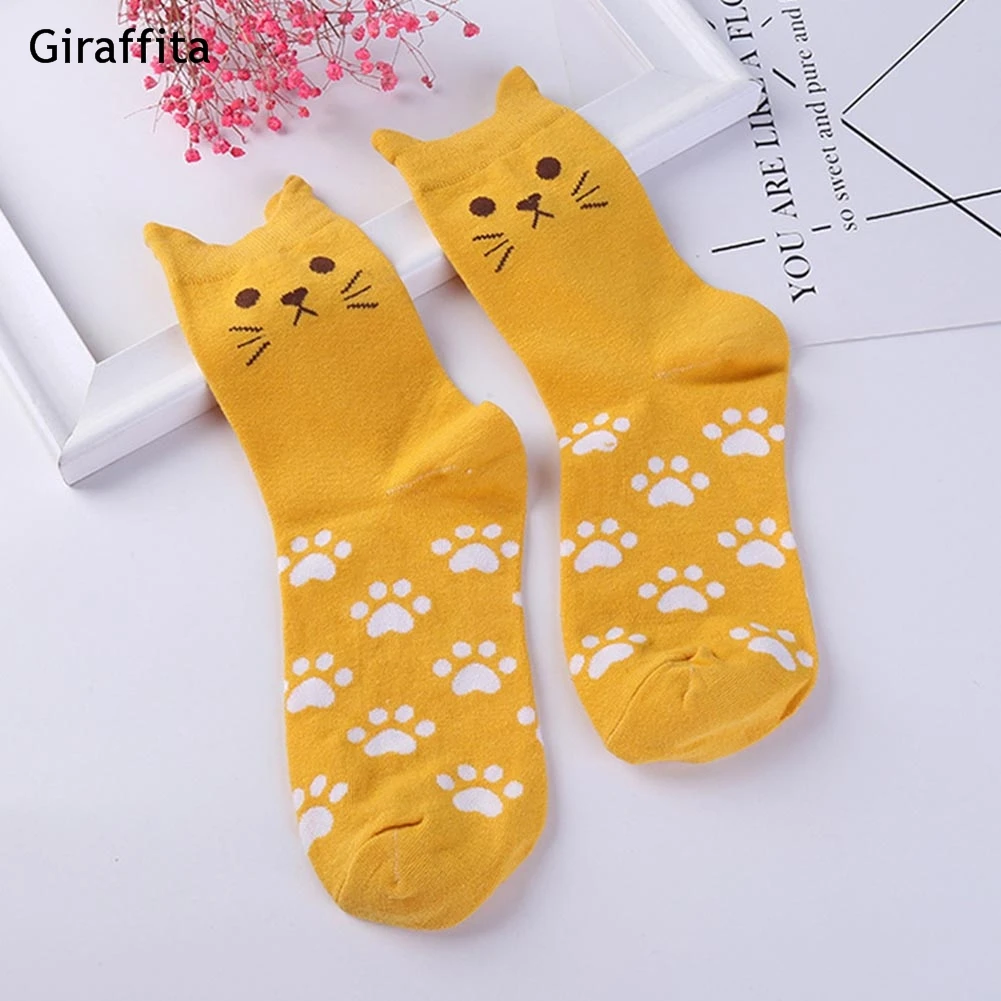 

Fashion Candy Color Cute Cat Women Girl Cotton Socks Korean Tube Harajuku Funny Casual Cheap Novelty Art Vintage White Yellow