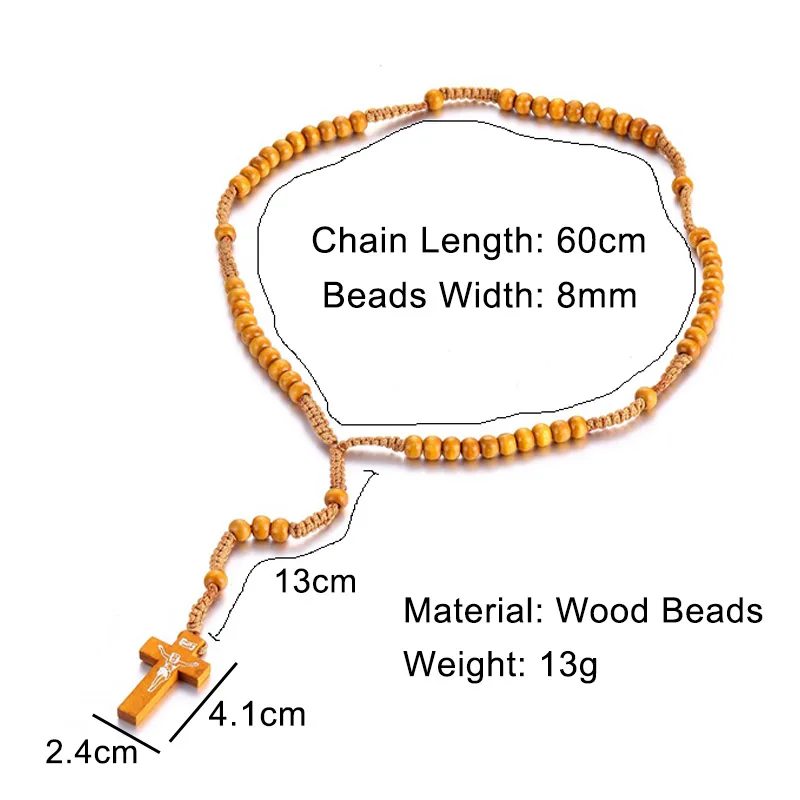 Новая Мода Деревянные Бусы крест кулон ожерелье для женщин мужчин католическая христианская религиозная Подвеска "Иисус" INRI Rosary Ретро ювелирные изделия