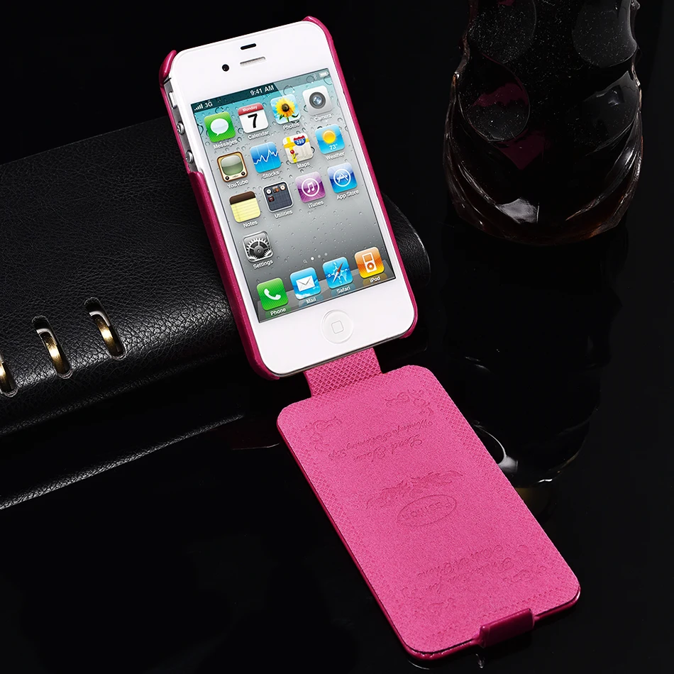 Роскошный ретро флип-кейс из искусственной кожи для iPhone 4 4s, роскошная задняя крышка с модным логотипом, черного, коричневого, розового цветов от YOTONE