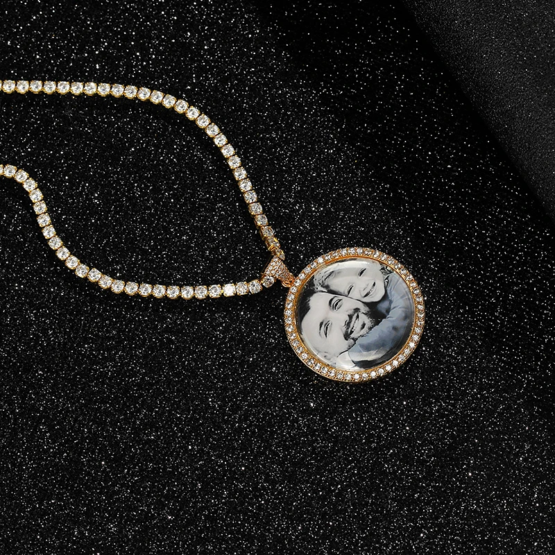 Пользовательские фото Медальоны памяти цельнолитой кулон ожерелье с теннисная цепочка хип хоп ювелирные изделия персонализированные кубический циркон цепи подарок