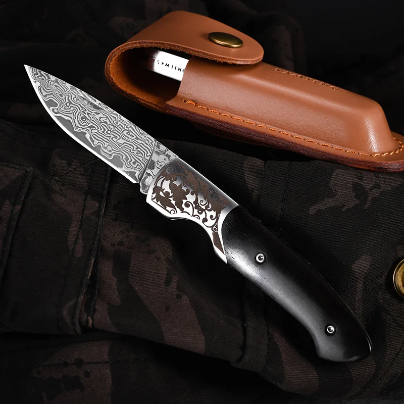 Comprar Damasco G10 puro forjado Manual de acero 61 RC dureza Mini cuchillo plegable Damasco