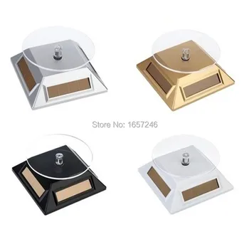 

50pcs/lot Solar 360 degree Turntable Rotating Jewelry Display Plate Stand Lighting Power showcase watch displaying Tray Holder