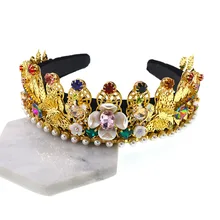 Wedding Gold Metal Flower Crown Bridal Tiara Baroque Headband shiny Rhinestone Hairband Hair Accessories Jewelry baroque style vintage gold flower leaf tree dragonfly bridal wedding tiara crown headband headpiece hair accessories