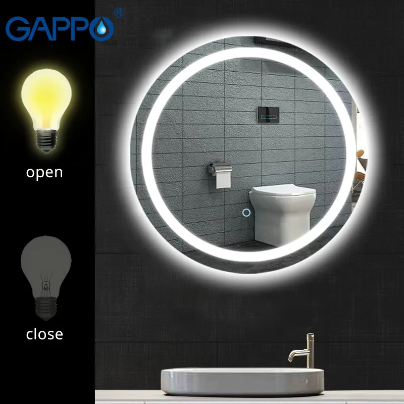 Gappo зеркала для ванной комнаты Круглый Led косметическое зеркало сенсорный выключатель светильник регулируемый настенный макияж Зеркало high definitio