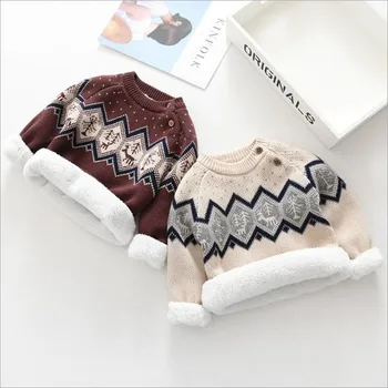 

Autumn Winter baby boys girls sweater Children thick warm fleece jumper kids Solid Knitted outerwear boys girl Cardigan