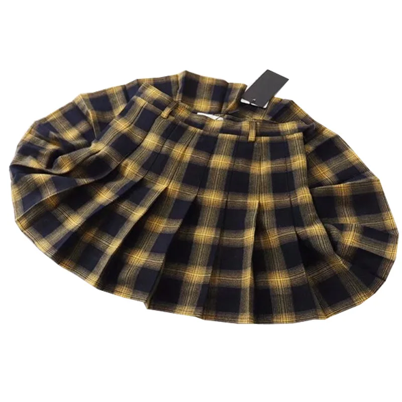 Осень зима Модные Ретро Винтажные желтые хлопковые клетчатые школьные плиссированные женские Мини Короткие юбки для женщин