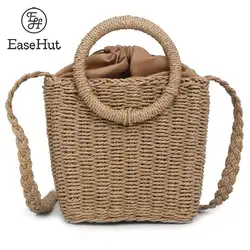 EaseHut плетеная солома сумка 2019 Новая модная женская сумка ручной работы на шнурке круглая сумка из ротанга через плечо богемная пляжная