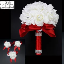 Perfectlifeoh роза искусственные руки держа Свадебные цветы Свадебные букеты для корсаж на запястье цветок букет de mariage