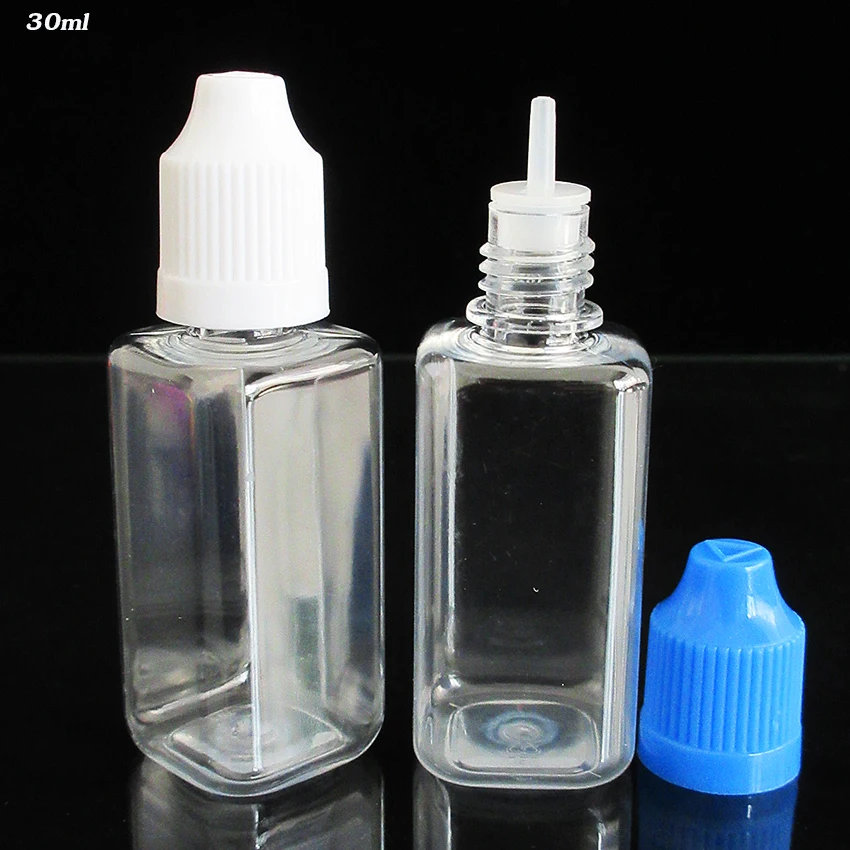 30 шт. 30 мл Квадратная бутылка-капельница пустая жидкость для электронных сигарет, пластиковая прозрачная бутылка из ПЭТ с крышкой, пигмент, краситель флакон для масла, цвет