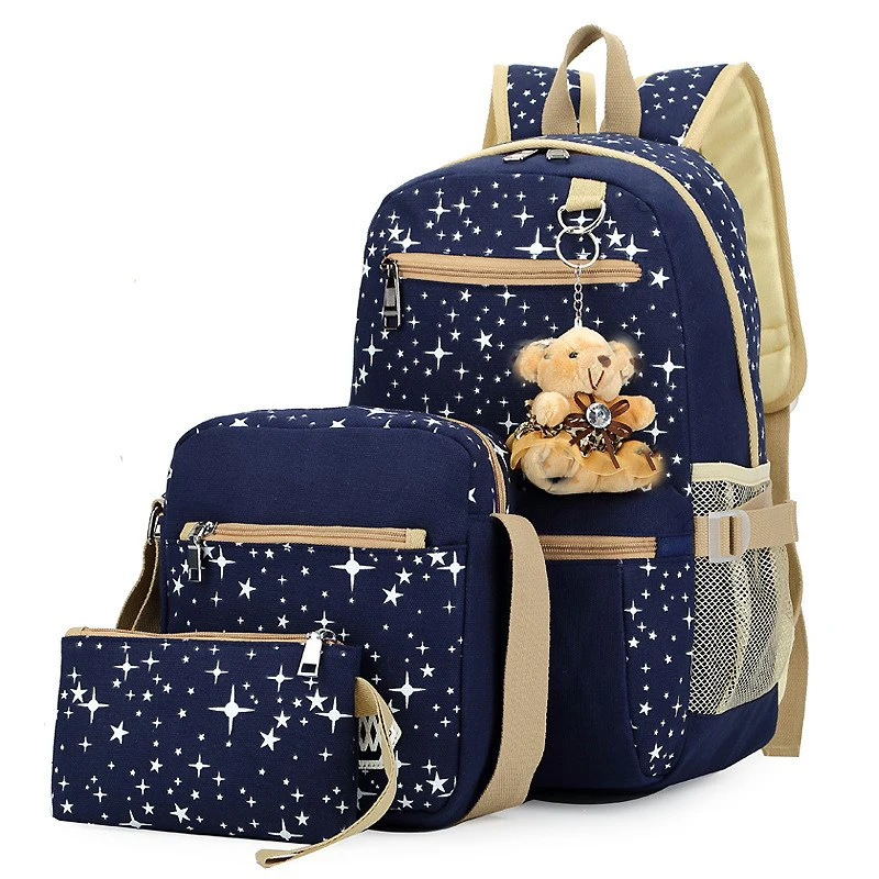 online Saco mulheres da forma 3 pçs set Mochila Nova maré Feminino Mochila de Lona com Sacos de escola os alunos mochila de grande capacidade