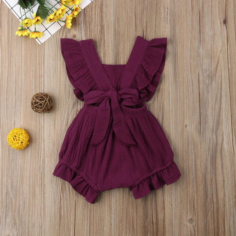 HTB1yhKaayLrK1Rjy1zdq6ynnpXan 6 Color Cute Baby Girl Ruffle Solid Color Romper Jumpsuit Outfits Sunsuit for Newborn Infant Children Clothes Kid Clothing