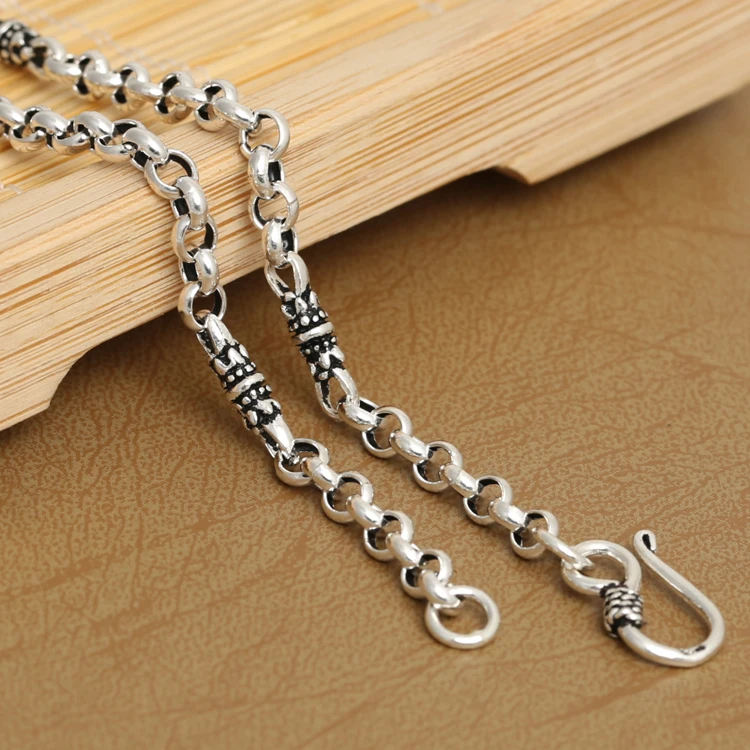 4MM 100 925 Silver Tibetan Dorje Necklace Designer Vintage Sterling