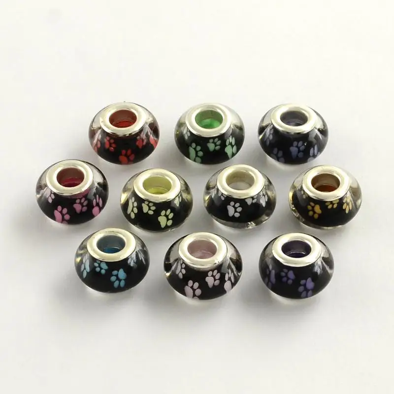 100pcs Large Hole Dog Paw Prints Pattern Acrylic European Beads fits