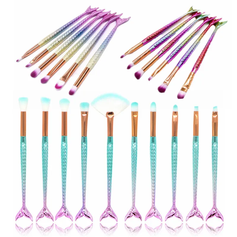 

Mermaid Makeup Brushes Professional 10pcs Makeup Brushes Set Eye Shadow Eyeliner Eyebrow Contour Blending Make Up Brush Kit