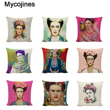 

Frida Kahlo Self Portrait Cushion Cover Throw Pillow Cases Parrot Fower Print Linen Pillowcase Home Decor Sofa Butterfly Chair