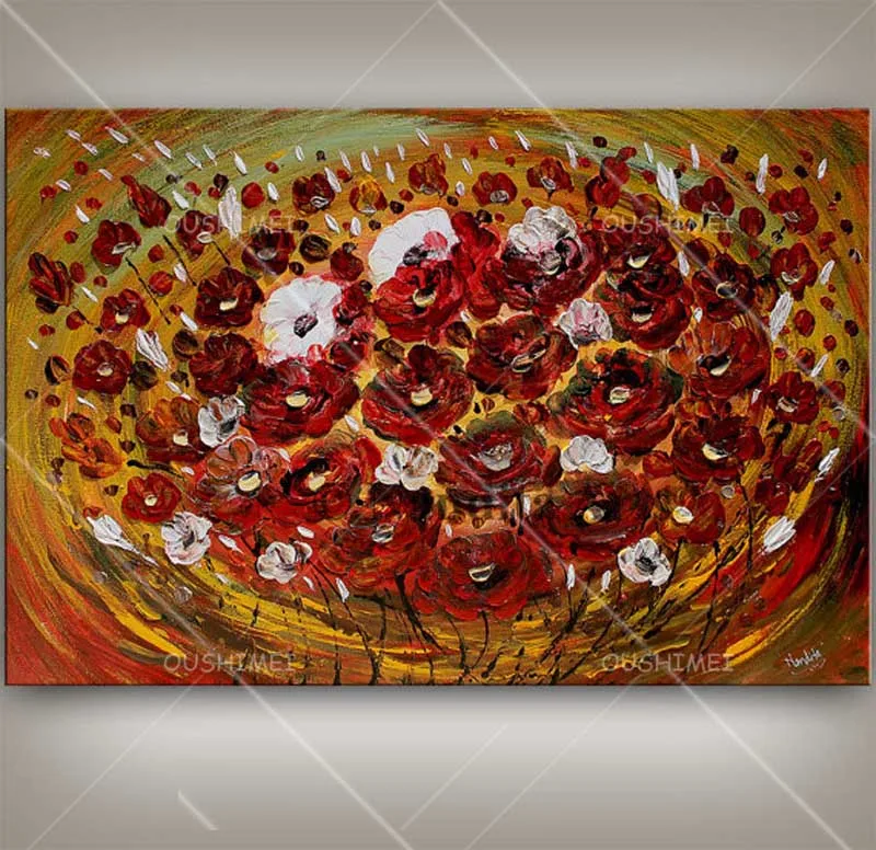 

Hand Painted High Quality Dark Red Beautiful Flowers Elegant Home Decor Knife Oil Painting on Canvas Wall Artwork Hang Pictures