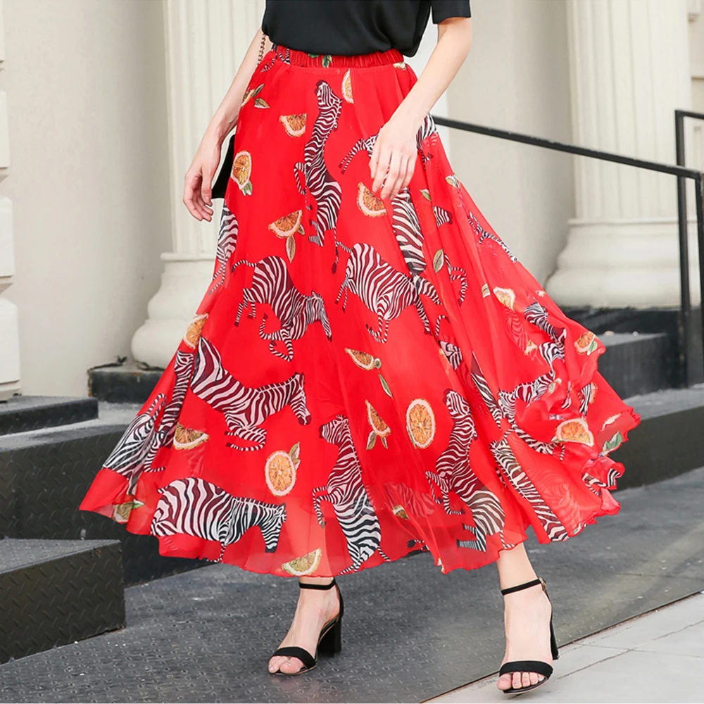 

2019 New Circle Beach Zebra Printed Wedding party Maxi Skirts bridesmaid long chiffon skirts plus sizes available