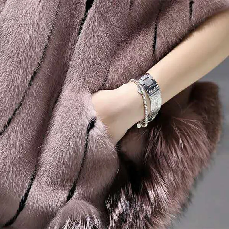 Clearance 2019 Winter outerwear mink fur coat short section mink coat bat sleeve shawl fox fur coat women