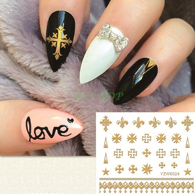 

gold sticker for nail art all decoration slider ancient hollow cross pattern lace adhesive manicure lacquer foil accessoires