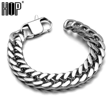 Хип-Хоп рок-цепочка и звено двойные круглые кубинские браслеты Байкер Серебряный цвет нержавеющая сталь панцирный браслет браслеты для мужчин ювелирные изделия