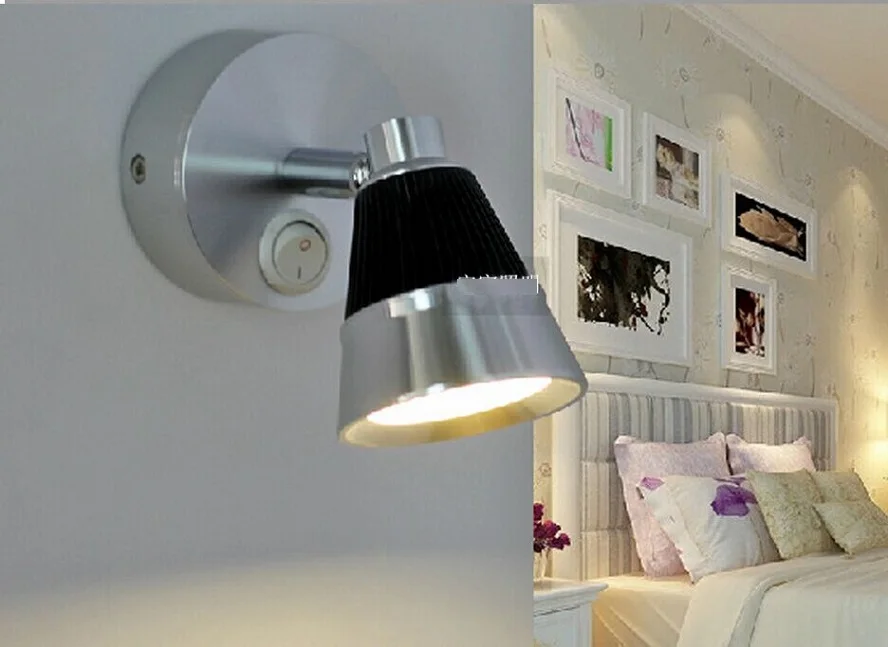 

220V 3W LED Round Bottom Reading Lamp Aluminum Shell Witch Switch Bedside Book Wall Light Warm White