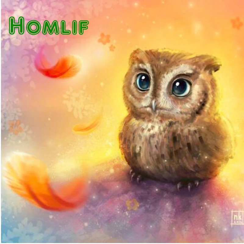 HOMLF 5D DIY Diamond Embroidery square Rhinestone Sets Painting Owl feathers Cross Stitch Needlework | Дом и сад