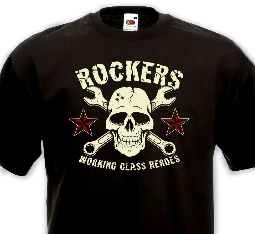 

Rockers Working Class Heroes Rock'N'Roll Rockabilly Punk Rocker Skull Brand Men 2019 Fashion Cotton Short Sleeves O-Neck T Shirt