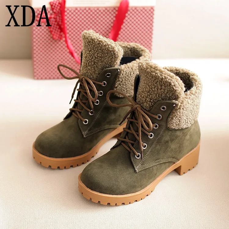 

XDA Winter 2019 Women Snow Boots Thick Bottom Platform Waterproof Ankle Boots For Women fur Warm lace-up Martin boots F718