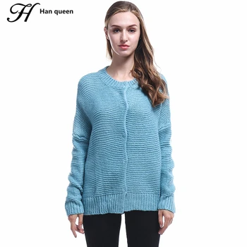 

H Han Queen Casual Knitted Cardigan Autumn Winter Korean Women Loose Solid Single-breasted Design Thicker Sweater Jacket Coat