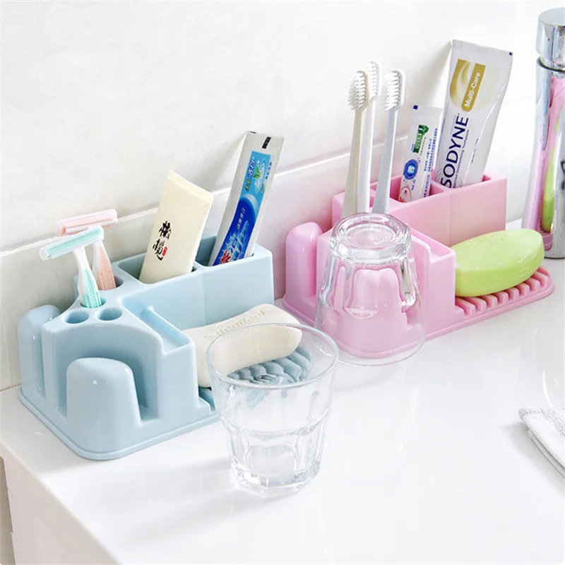 Bathroom Plastic Rectangular Washing Cup Storage Rack Cosmetic Toothpaste Toothbrush Soap Shelf